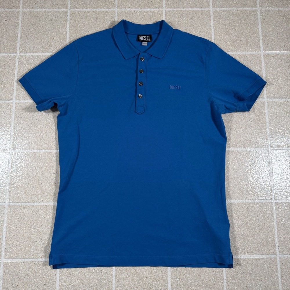 Diesel Men's Royal Blue Polo Shirt w/ Embroidered Tonal Chest Logo - Size L